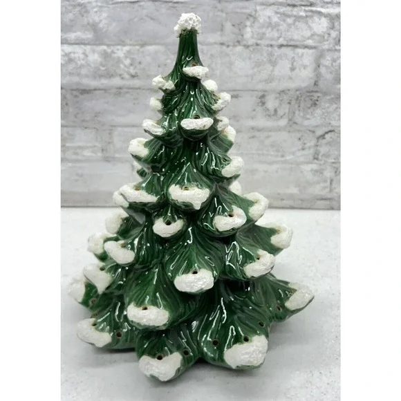 Atlantic Mold Ceramic Christmas Tree 14”NO BASE Evergreen Snow Flocked Vintage